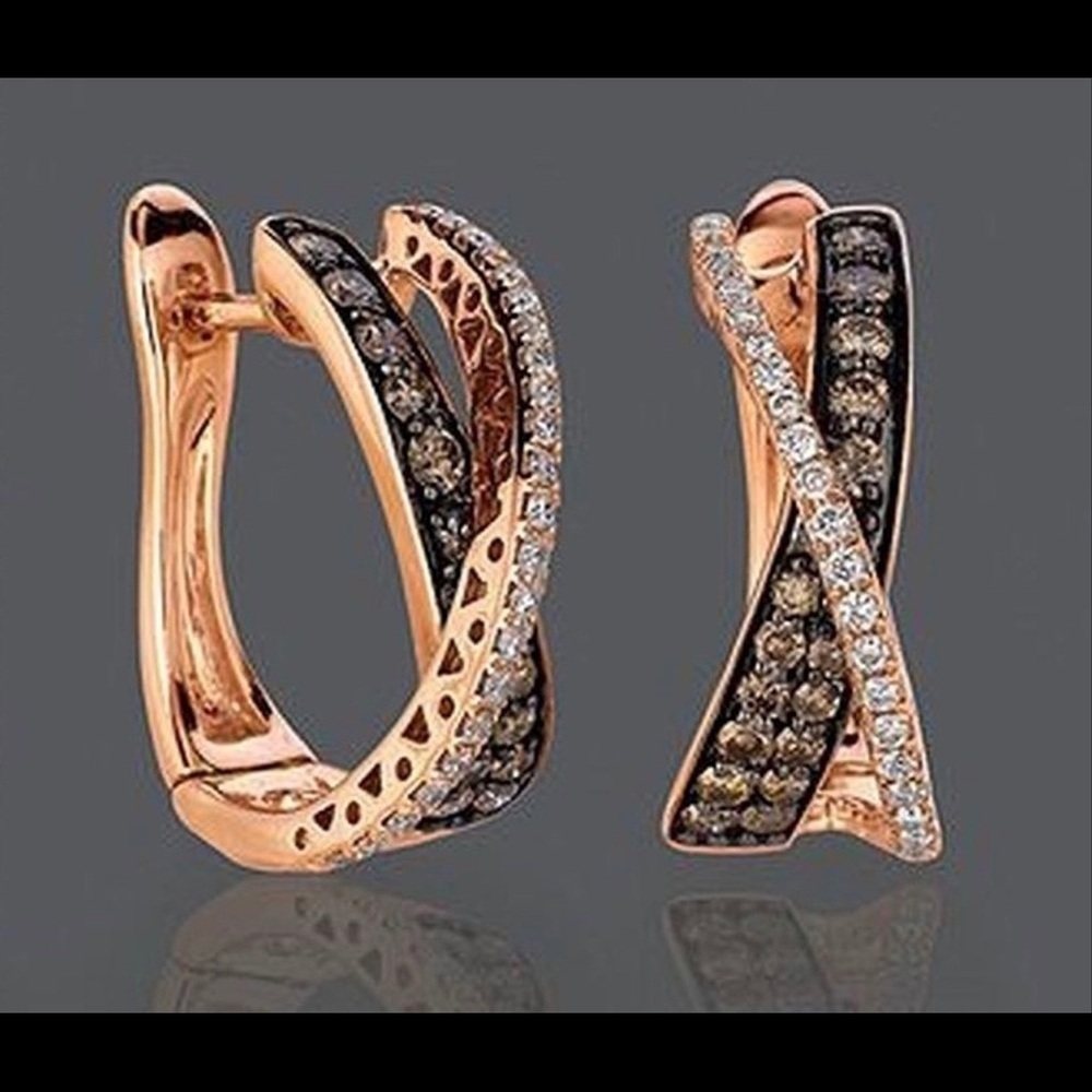 Leopard Rhinestone Rose Gold Hoop Earrings - Picture 8 of 10